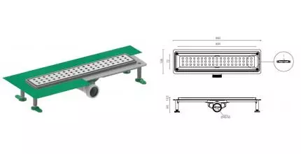 Душевой лоток «CTESI» Flow Square BK4024650 боковой выпуск хром 