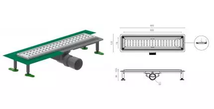 Душевой лоток «CTESI» Way Square BK4024130 боковой выпуск хром 