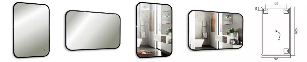 Зеркало «Art&Max» Siena S 60/100 с подсветкой чёрное Зеркало «Art&Max» Siena S 60/100 с подсветкой чёрное