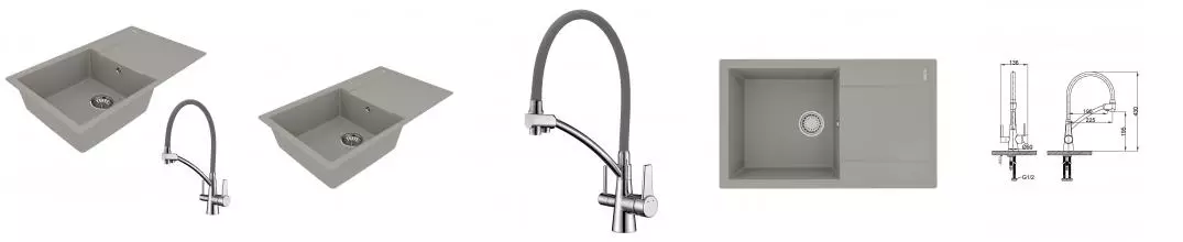 Мойка для кухни «Lemark» Imandra 840 и смеситель 9910033-LM3071C-Gray искусственный камень серый Мойка для кухни «Lemark» Imandra 840 и смеситель 9910033-LM3071C-Gray искусственный камень серый