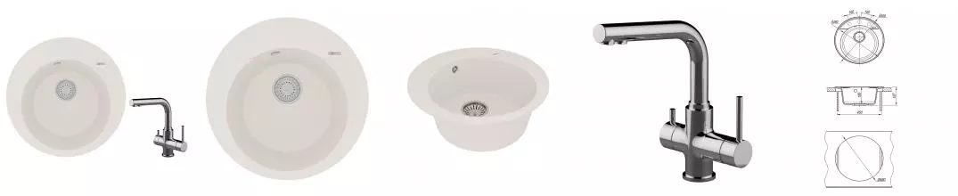 Мойка для кухни «Lemark» Sula 500 и смеситель 9910004-LM3061C искусственный камень жасмин/хром Мойка для кухни «Lemark» Sula 500 и смеситель 9910004-LM3061C искусственный камень жасмин/хром