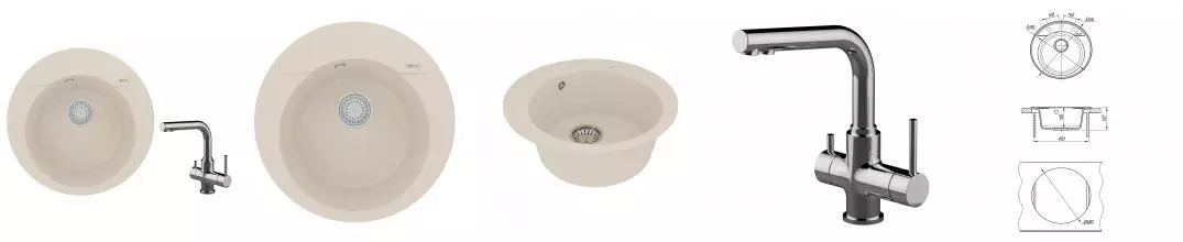 Мойка для кухни «Lemark» Sula 500 и смеситель 9910006-LM3061C искусственный камень шампань/хром Мойка для кухни «Lemark» Sula 500 и смеситель 9910006-LM3061C искусственный камень шампань/хром