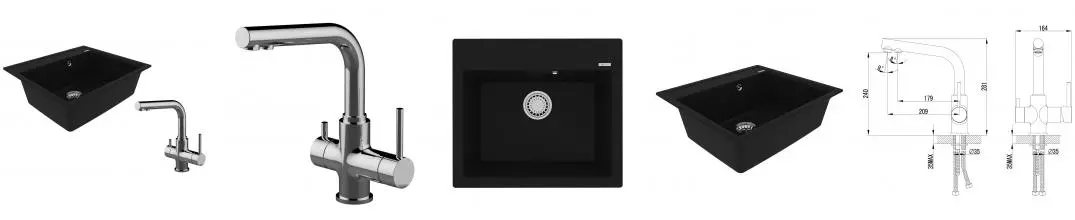 Мойка для кухни «Lemark» Hanka 570 и смеситель 9910013-LM3061C искусственный камень антрацит/хром Мойка для кухни «Lemark» Hanka 570 и смеситель 9910013-LM3061C искусственный камень антрацит/хром