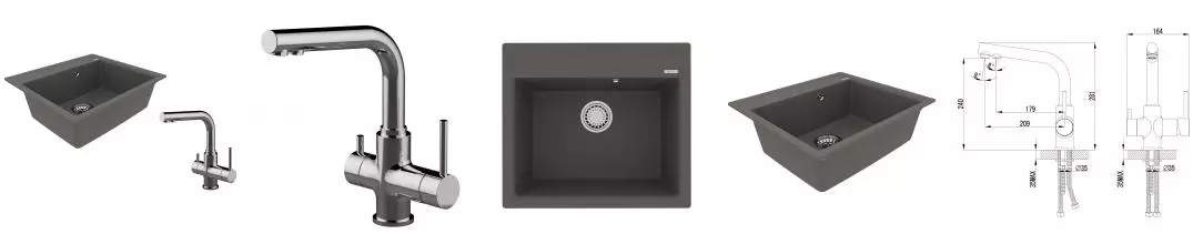 Мойка для кухни «Lemark» Hanka 570 и смеситель 9910017-LM3061C искусственный камень серый шелк/хром Мойка для кухни «Lemark» Hanka 570 и смеситель 9910017-LM3061C искусственный камень серый шелк/хром