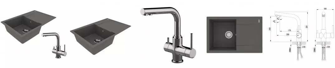 Мойка для кухни «Lemark» Imandra 760 и смеситель 9910029-LM3061C искусственный камень серый шелк/хром Мойка для кухни «Lemark» Imandra 760 и смеситель 9910029-LM3061C искусственный камень серый шелк/хром