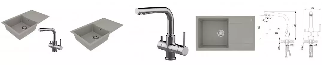 Мойка для кухни «Lemark» Imandra 840 и смеситель 9910033-LM3061C искусственный камень серый/хром Мойка для кухни «Lemark» Imandra 840 и смеситель 9910033-LM3061C искусственный камень серый/хром