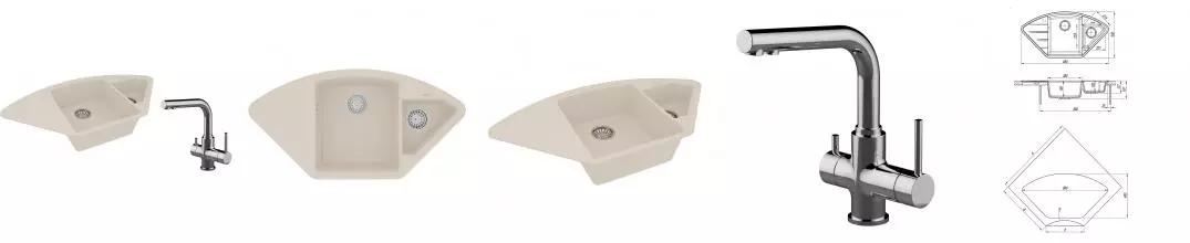 Мойка для кухни «Lemark» Irkana 980 и смеситель 9910048-LM3061C искусственный камень шампань/хром Мойка для кухни «Lemark» Irkana 980 и смеситель 9910048-LM3061C искусственный камень шампань/хром