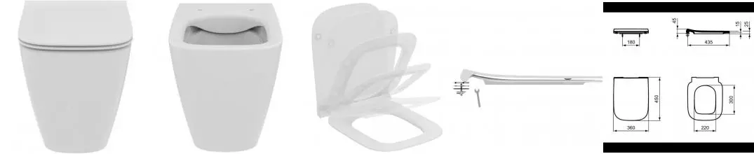 Приставной унитаз безободковый «Ideal Standard» i.life B T461601/T500301 белый с сиденьем дюропласт с микролифтом белое