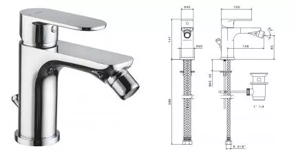 Смеситель для биде «Kerama Marazzi» Piano 69325KM.21.018 с донным клапаном хром