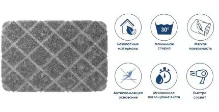 Коврик для ванной «WasserKRAFT» Lippe BM-6511 90/60 микрофибра micro chip Коврик для ванной «WasserKRAFT» Lippe BM-6511 90/60 микрофибра micro chip