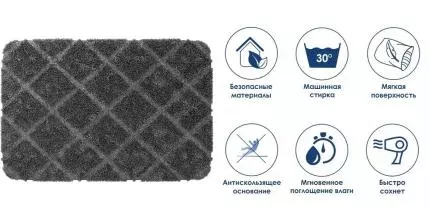 Коврик для ванной «WasserKRAFT» Lippe BM-6512 90/60 микрофибра charcoal gray Коврик для ванной «WasserKRAFT» Lippe BM-6512 90/60 микрофибра charcoal gray