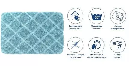 Коврик для ванной «WasserKRAFT» Lippe BM-6517 90/60 микрофибра clearwater Коврик для ванной «WasserKRAFT» Lippe BM-6517 90/60 микрофибра clearwater