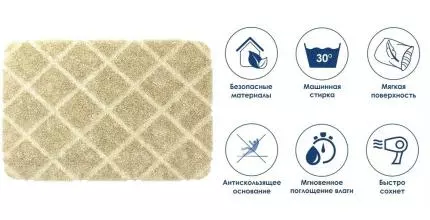 Коврик для ванной «WasserKRAFT» Lippe BM-6513 90/60 микрофибра ecru Коврик для ванной «WasserKRAFT» Lippe BM-6513 90/60 микрофибра ecru