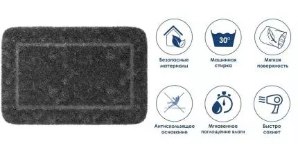 Коврик для ванной «WasserKRAFT» Lopau BM-6012 90/60 микрофибра charcoal gray