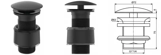 Донный клапан для раковины «Ideal Standard» J3291XG с механизмом Клик-Клак чёрный матовый
