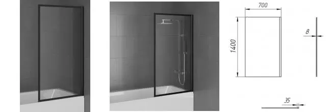 Шторка на ванну стеклянная «Paini» ScreenWT70F 70/140 принт рамка/чёрная универсальная
