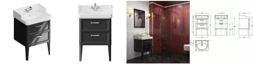 Тумба с раковиной «Kerama Marazzi» Pompei New 60 с 2 ящиками (Pompei 60) черная глянцевая