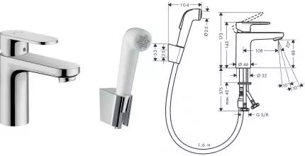 Смеситель для раковины с гигиеническим душем «Hansgrohe» Vernis Blend 71215000 хром Смеситель для раковины с гигиеническим душем «Hansgrohe» Vernis Blend 71215000 хром
