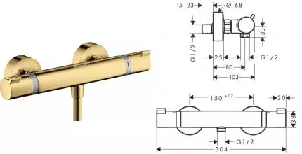 Смеситель для душа «Hansgrohe» Ecostat Comfort 13116990 с термостатом полированное золото