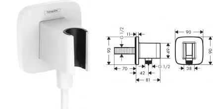Подключение для душевого шланга «Hansgrohe» FixFit Q 26887700 с держателем для лейки белое матовое Подключение для душевого шланга «Hansgrohe» FixFit Q 26887700 с держателем для лейки белое матовое