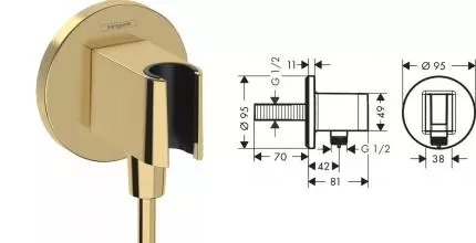 Подключение для душевого шланга «Hansgrohe» FixFit S 26888990 с держателем для лейки полированное золото Подключение для душевого шланга «Hansgrohe» FixFit S 26888990 с держателем для лейки полированное золото