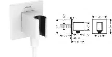 Подключение для душевого шланга «Hansgrohe» FixFit E 26889700 с держателем для лейки белое матовое Подключение для душевого шланга «Hansgrohe» FixFit E 26889700 с держателем для лейки белое матовое