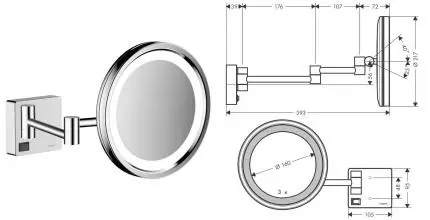 Косметическое зеркало «Hansgrohe» AddStoris 41790000 на стену хром