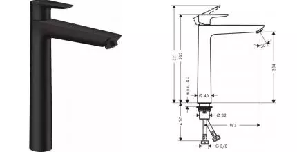 Смеситель для раковины «Hansgrohe» Talis E 71717670 чёрный матовый