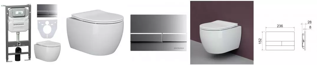 Комплект инсталляция с унитазом, крышкой и кнопкой смыва «Ceramica Nova» Play CN3001_1002M_1000 безободковый белый Комплект инсталляция с унитазом, крышкой и кнопкой смыва «Ceramica Nova» Play CN3001_1002M_1000 безободковый белый