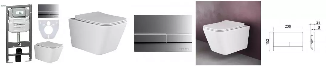 Комплект инсталляция с унитазом, крышкой и кнопкой смыва «Ceramica Nova» Metric CN3007_1002M_1000 безободковый белый Комплект инсталляция с унитазом, крышкой и кнопкой смыва «Ceramica Nova» Metric CN3007_1002M_1000 безободковый белый