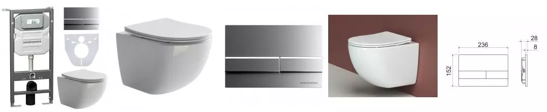 Комплект инсталляция с унитазом, крышкой и кнопкой смыва «Ceramica Nova» Forma CN3009_1002M_1000 безободковый белый Комплект инсталляция с унитазом, крышкой и кнопкой смыва «Ceramica Nova» Forma CN3009_1002M_1000 безободковый белый