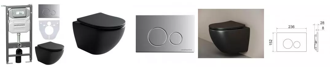 Комплект инсталляция с унитазом, крышкой и кнопкой смыва «Ceramica Nova» Metropol CN4002MB_1001M_1000 безободковый черный Комплект инсталляция с унитазом, крышкой и кнопкой смыва «Ceramica Nova» Metropol CN4002MB_1001M_1000 безободковый черный