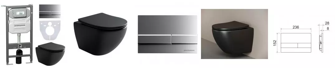 Комплект инсталляция с унитазом, крышкой и кнопкой смыва «Ceramica Nova» Metropol CN4002MB_1002M_1000 безободковый черный Комплект инсталляция с унитазом, крышкой и кнопкой смыва «Ceramica Nova» Metropol CN4002MB_1002M_1000 безободковый черный