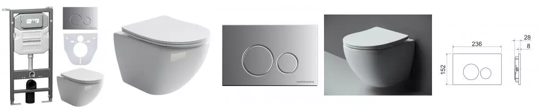 Комплект инсталляция с унитазом, крышкой и кнопкой смыва «Ceramica Nova» Metropol CN4002_1001M_1000 безободковый белый