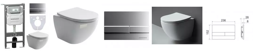 Комплект инсталляция с унитазом, крышкой и кнопкой смыва «Ceramica Nova» Metropol CN4002_1002M_1000 безободковый белый