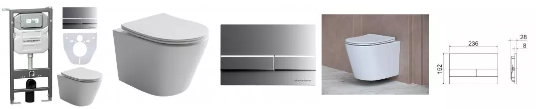 Комплект инсталляция с унитазом, крышкой и кнопкой смыва «Ceramica Nova» Balearica CN6000_1002M_1000 безободковый белый Комплект инсталляция с унитазом, крышкой и кнопкой смыва «Ceramica Nova» Balearica CN6000_1002M_1000 безободковый белый
