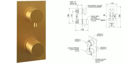 Смеситель для душа «Remer» Edge EG593BG с термостатом брашированное золото