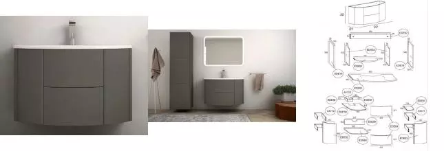Тумба с раковиной «Cezares» Eden 90 (Eden 92/52) подвесная Grigio talpa opaco