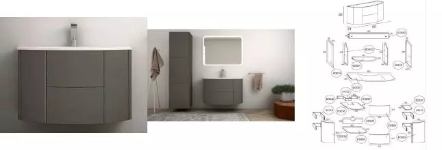 Тумба с раковиной «Cezares» Eden 90 (Eden 92/51) подвесная Grigio talpa opaco