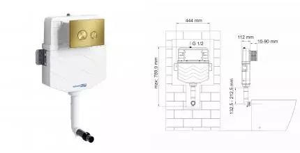 Бачок скрытого монтажа для унитаза «WasserKRAFT» Aller 10TLT.031.ME.MG01 с кнопкой