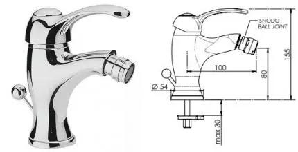 Смеситель для биде «Remer» Class Line LA20 с донным клапаном хром