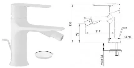 Смеситель для биде «Remer» Vanity V20BO с донным клапаном белый матовый