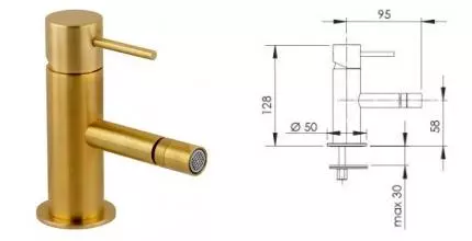 Смеситель для биде «Remer» X-Style X22BG брашированное золото Смеситель для биде «Remer» X-Style X22BG брашированное золото