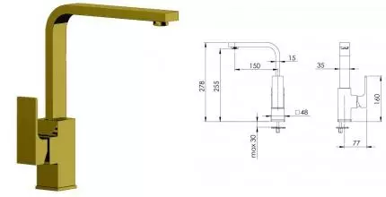 Смеситель для раковины «Remer» Absolute AU10GBG брашированное золото