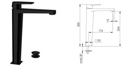 Смеситель для раковины «Remer» Dream D10LNO с донным клапаном чёрный матовый
