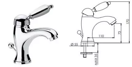 Смеситель для раковины «Remer» Liberty LV10 с донным клапаном хром