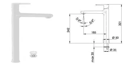 Смеситель для раковины «Remer» Vanity V10LBO с донным клапаном белый матовый
