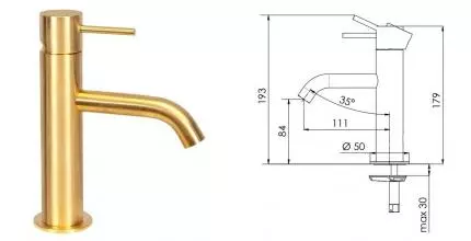 Смеситель для раковины «Remer» X-Style X11BG брашированное золото