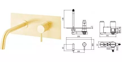 Смеситель для раковины «Paffoni» Light Lig105HGSP медовое золото брашированное