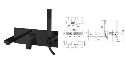 Смеситель для ванны «Paffoni» Tilt TI001NO чёрный матовый